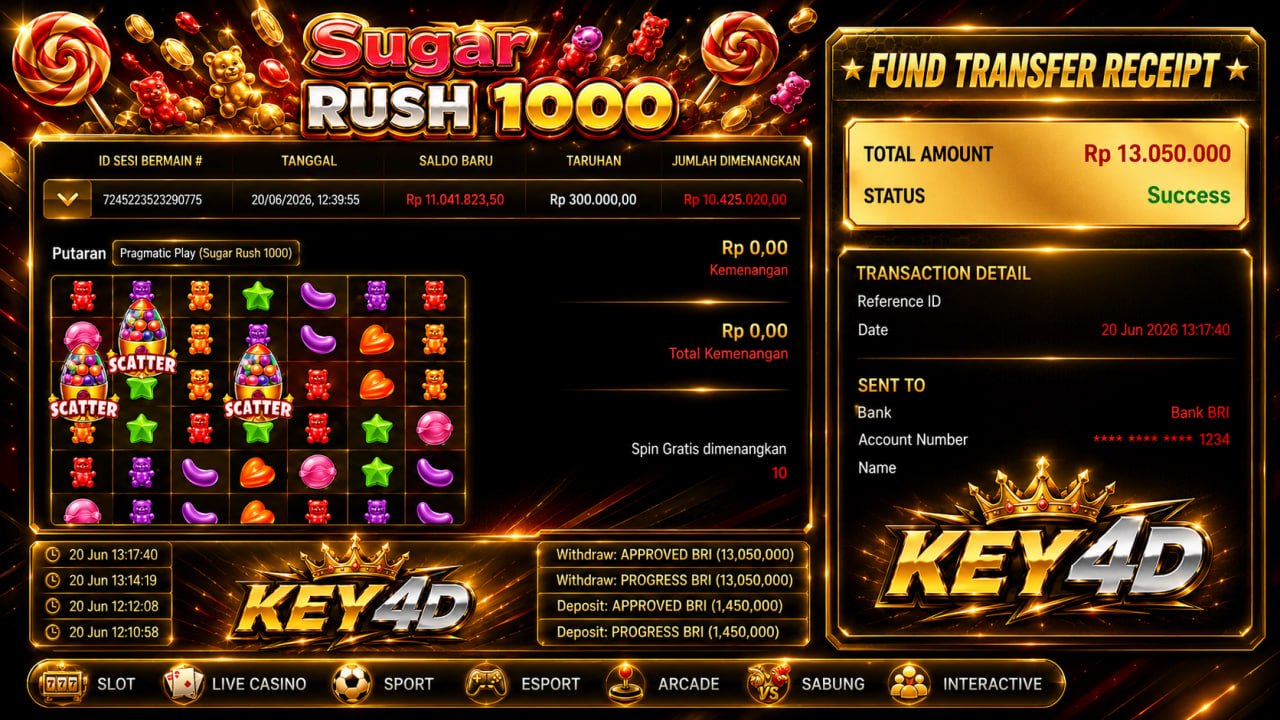 🔥 SELAMAT KEPADA MEMBER KEY4D 🔥
DEPOSIT : RP 1.450.000
WITHDRAW : RP 13.050.000
