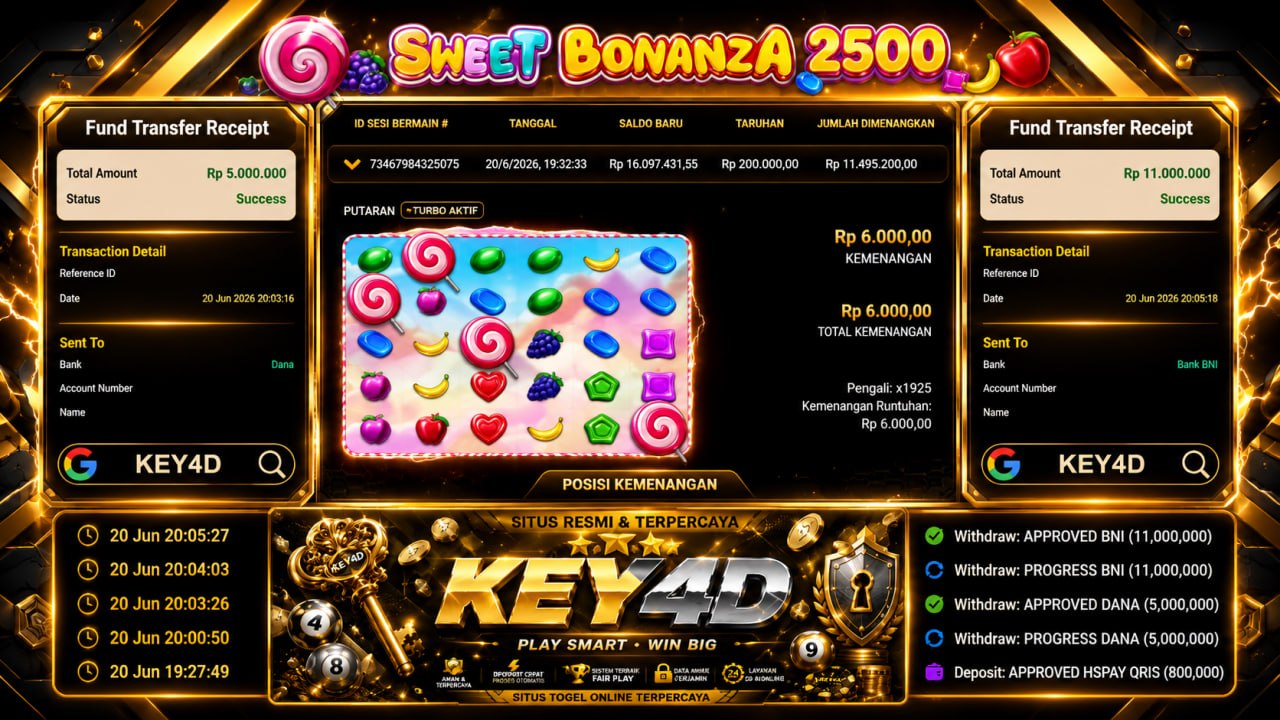 🔥 SELAMAT KEPADA MEMBER KEY4D 🔥
DEPOSIT : RP 800.000
WITHDRAW : RP 16.000.000
LI