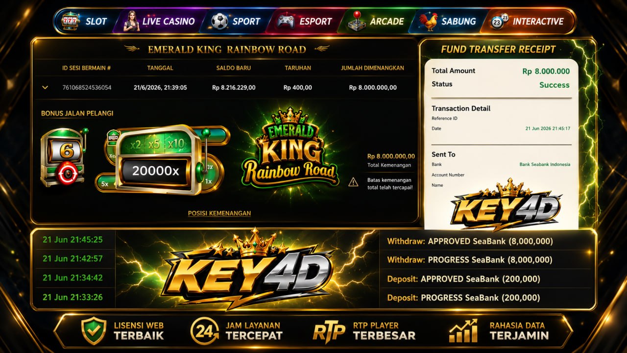 SELAMAT KEPADA MEMBER KEY4D
DEPOSIT : RP 200.000
WITHDRAW : RP 8.000.000
LINK DA