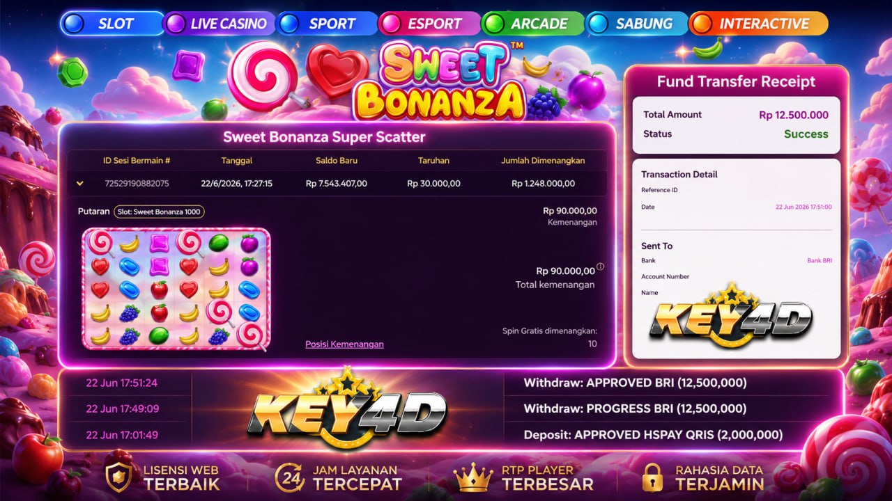 SELAMAT KEPADA MEMBER KEY4D
DEPOSIT : RP 2.000.000
WITHDRAW : RP 12.500.000
LINK