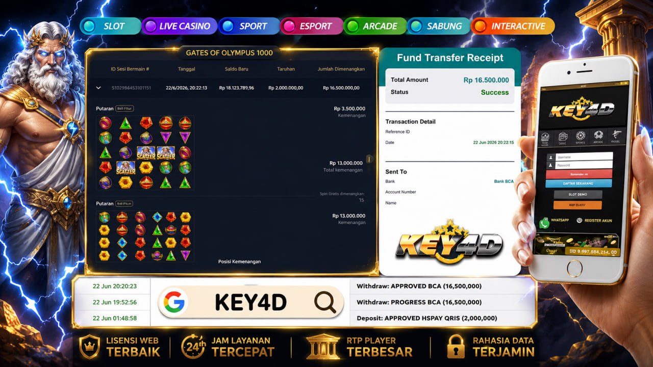 SELAMAT KEPADA MEMBER KEY4D
DEPOSIT : RP 2.000.000
WITHDRAW : RP 16.500.000
LINK