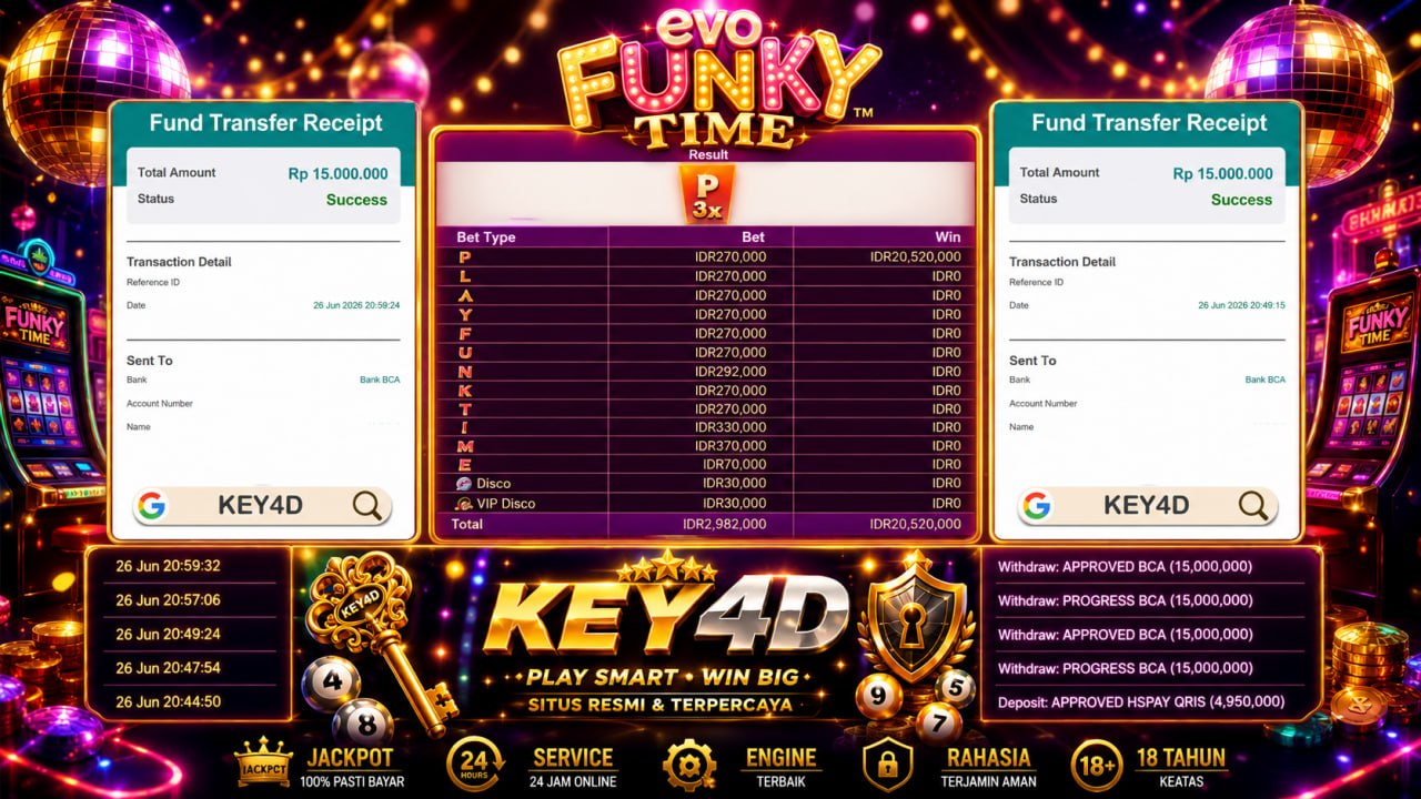SELAMAT KEPADA MEMBER KEY4D
DEPOSIT : RP 4.950.000
WITHDRAW : RP 30.000.000
LINK