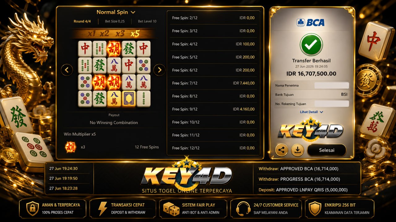 SELAMAT KEPADA MEMBER KEY4D
DEPOSIT : RP 5.000.000
WITHDRAW : RP 16.714.000
LINK