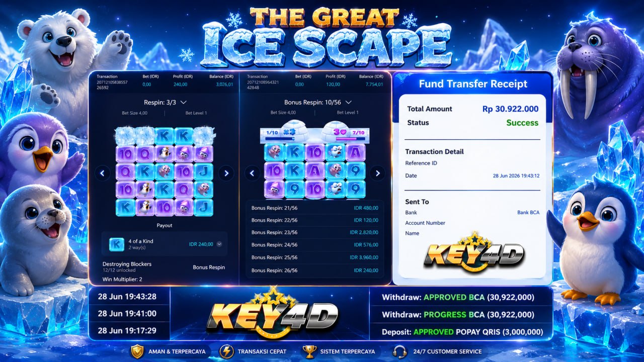 SELAMAT KEPADA MEMBER KEY4D
DEPOSIT : RP 3.000.000
WITHDRAW : RP 30.922.000
LINK