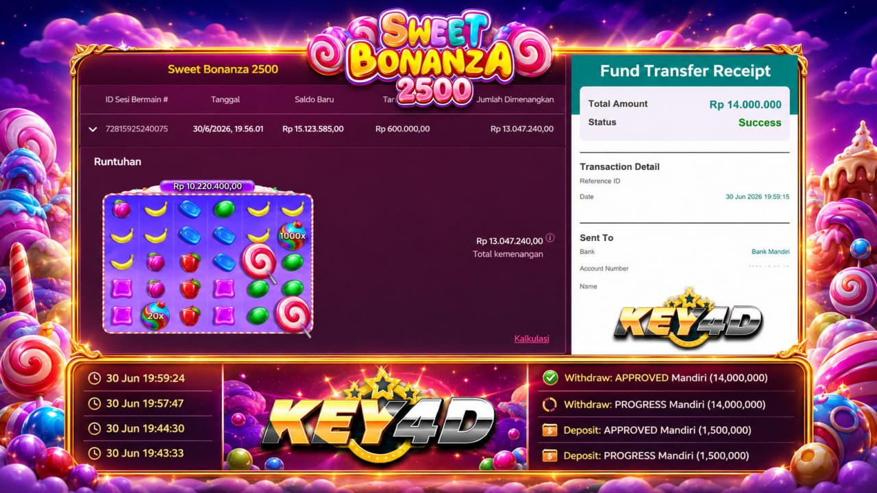 SELAMAT KEPADA MEMBER KEY4D
DEPOSIT : RP 1.500.000
WITHDRAW : RP 14.000.000
LINK
