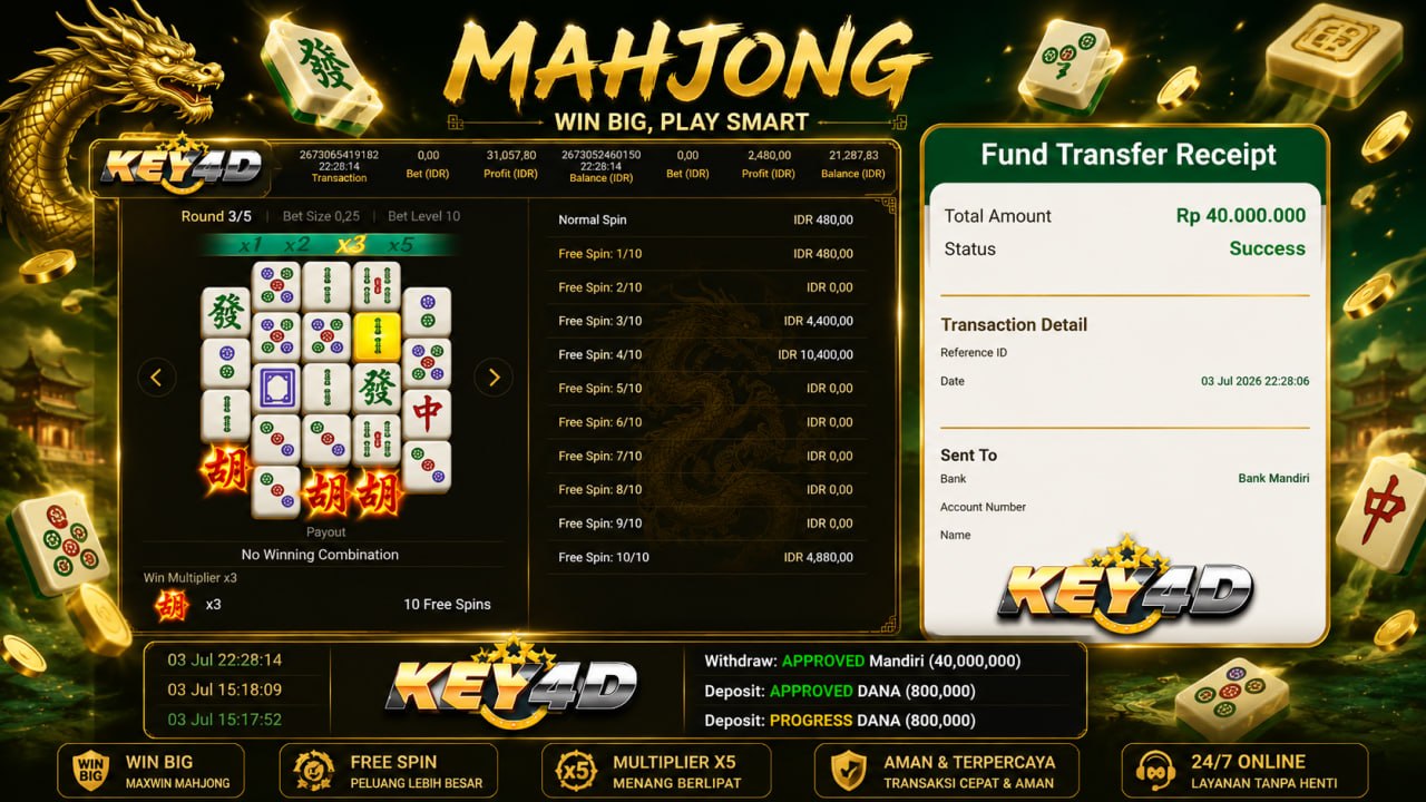MAHJONG GACOR KEY4D
DEPOSIT : RP 800.000
WITHDRAW : RP 40.000.000
LINK DAFTAR: h