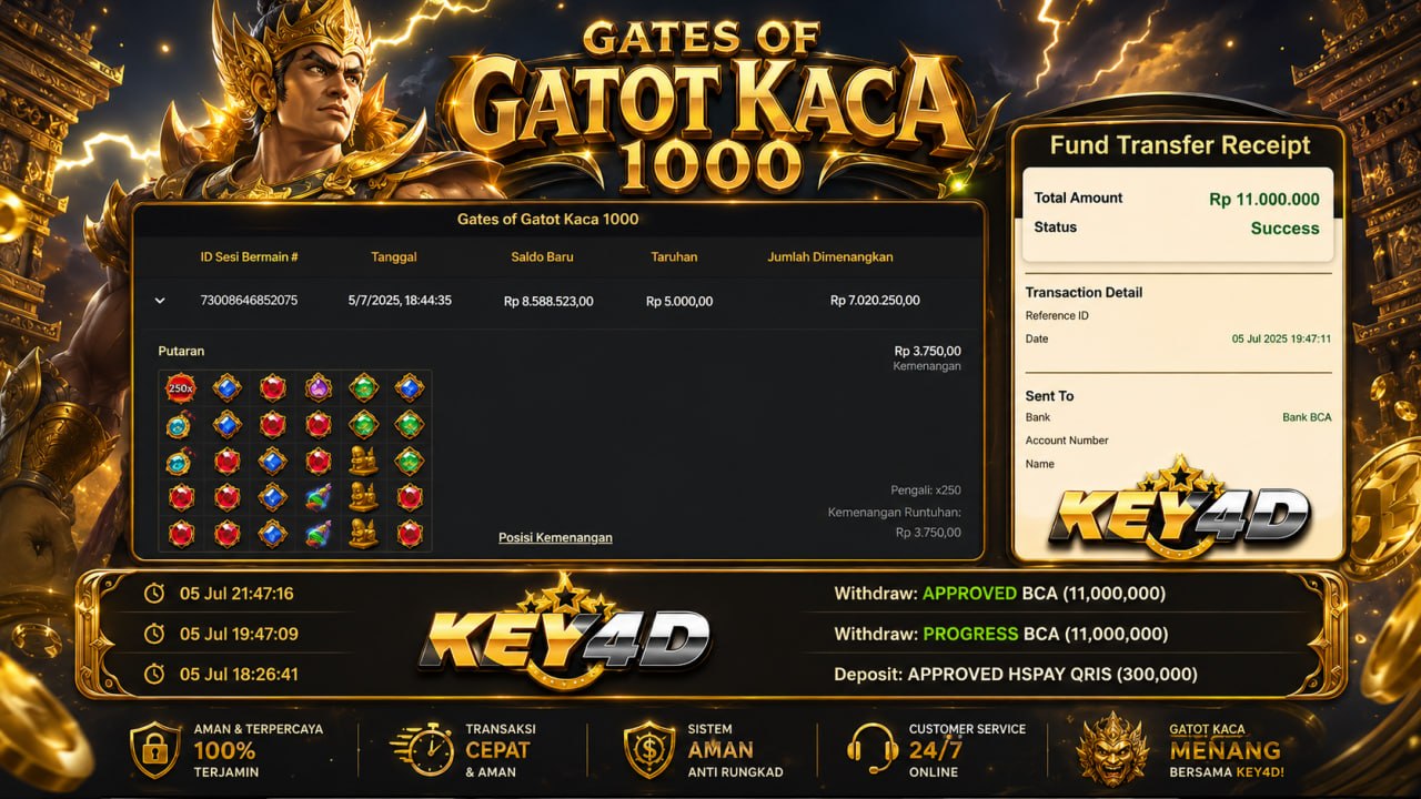 🔥 GATOT KACA 250X GACOR KEY4D 🔥
DEPOSIT : RP 300.000
WITHDRAW : RP 11.000.000
LI