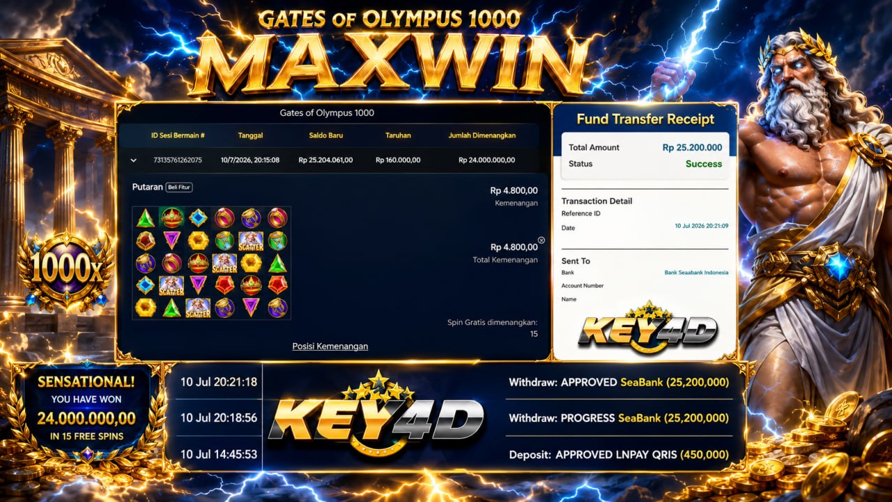 🔥 ZEUS 1000 MAXWIN GACOR KEY4D 🔥
DEPOSIT : RP 450.000
WITHDRAW : RP 25.200.000
L