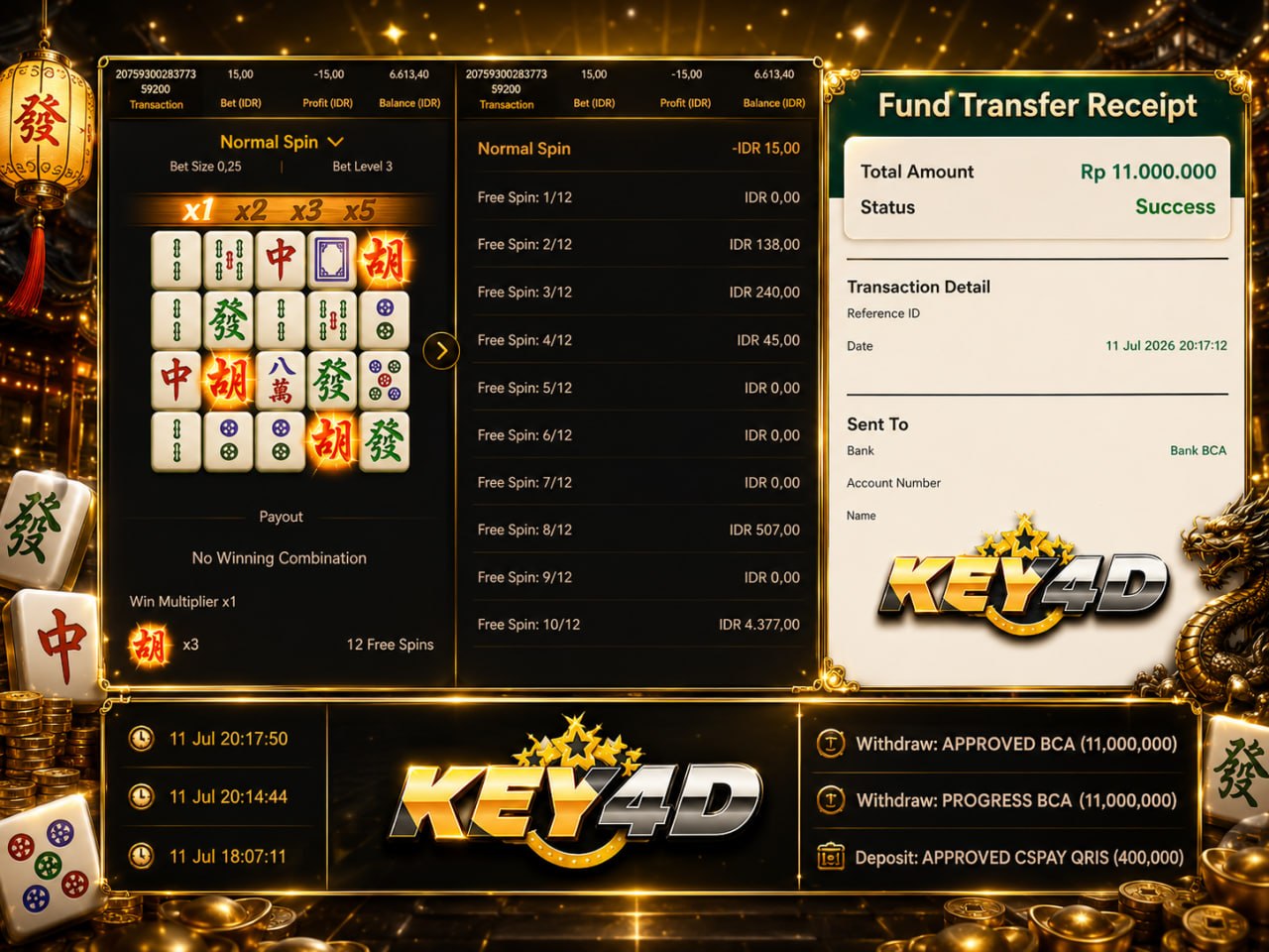 🔥 MAHJONG GACOR KEY4D 🔥
DEPOSIT : RP 400.000
WITHDRAW : RP 11.000.000
LINK DAFTA