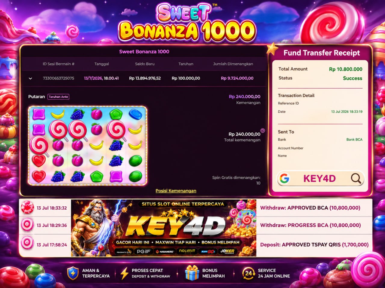 🔥 SWEET BONANZA 100X GACOR KEY4D 🔥
DEPOSIT : RP 1.700.000
WITHDRAW : RP 10.800.0