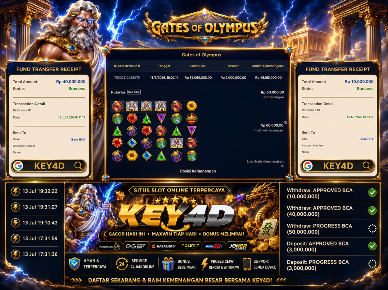 🔥 ZEUS GACOR KEY4D 🔥
DEPOSIT : RP 3.000.000
WITHDRAW : RP 50.000.000
LINK DAFTAR
