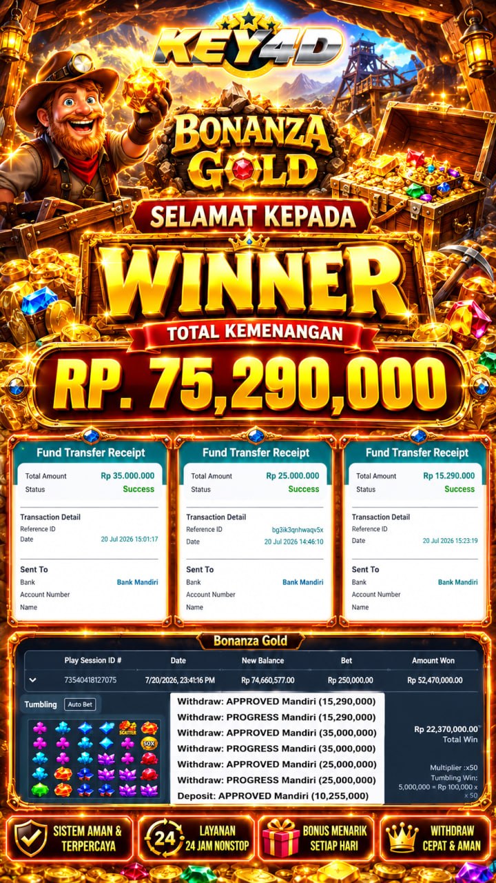 MENYALAH KEY4D 🔥🔥🔥🔥
DEPOSIT : RP 10,255,000
WITHDRAW : RP 75.290.000
LINK DAFTAR