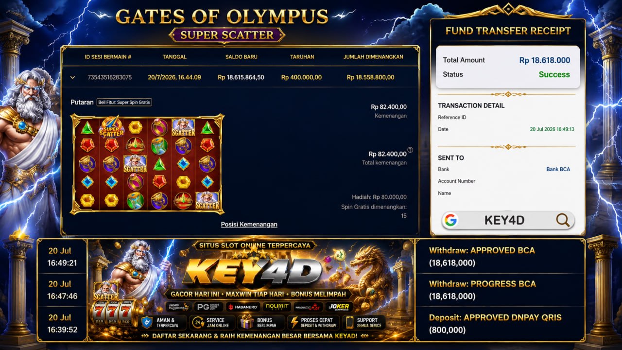 🔥 ZEUS GACOR KEY4D 🔥
DEPOSIT : RP 800.000
WITHDRAW : RP 18.618.000
LINK DAFTAR: 