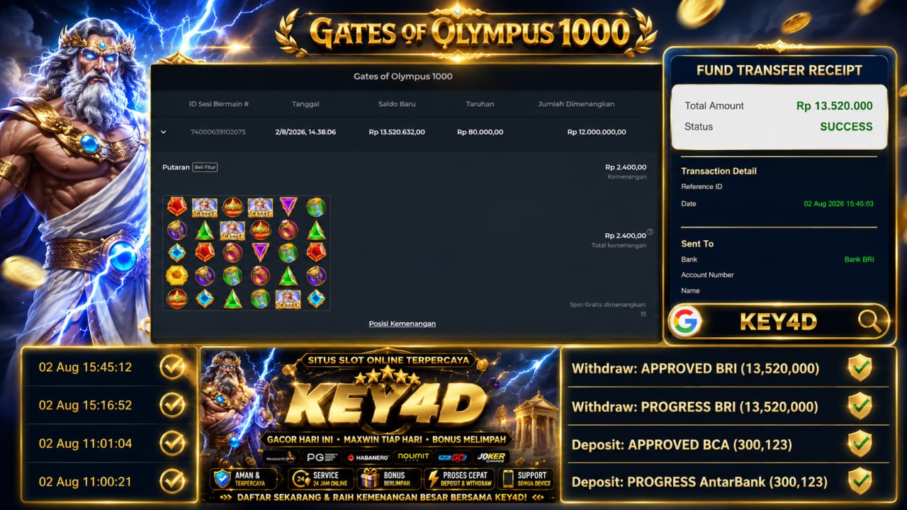 🔥 MAXWIN GACOR KEY4D 🔥
DEPOSIT : RP 300.123
WITHDRAW : RP 13.520.000
LINK DAFTAR