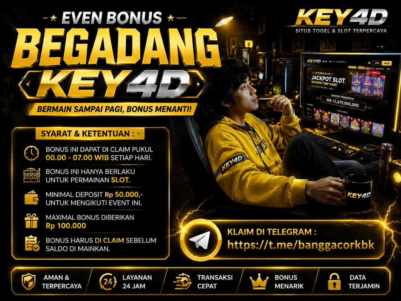 EVEN BONUS BEGADANG KEY4D
S𝘆𝗮𝗿𝗮𝘁 & K𝗲𝘁𝗲𝗻𝘁𝘂𝗮𝗻 :
• B𝗼𝗻𝘂𝘀 𝗶𝗻𝗶 𝗱𝗮𝗽𝗮𝘁 𝗱𝗶 𝗰𝗹𝗮𝗶𝗺 𝗽𝘂𝗸𝘂𝗹 