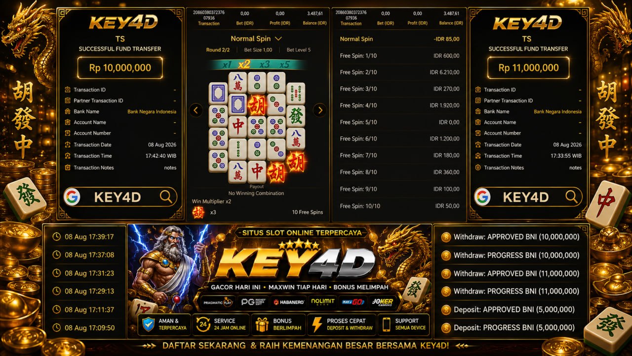 🔥 MAHJONG GACOR KEY4D 🔥
DEPOSIT : RP 5.000.000
WITHDRAW : RP 21.000.000
LINK DAF