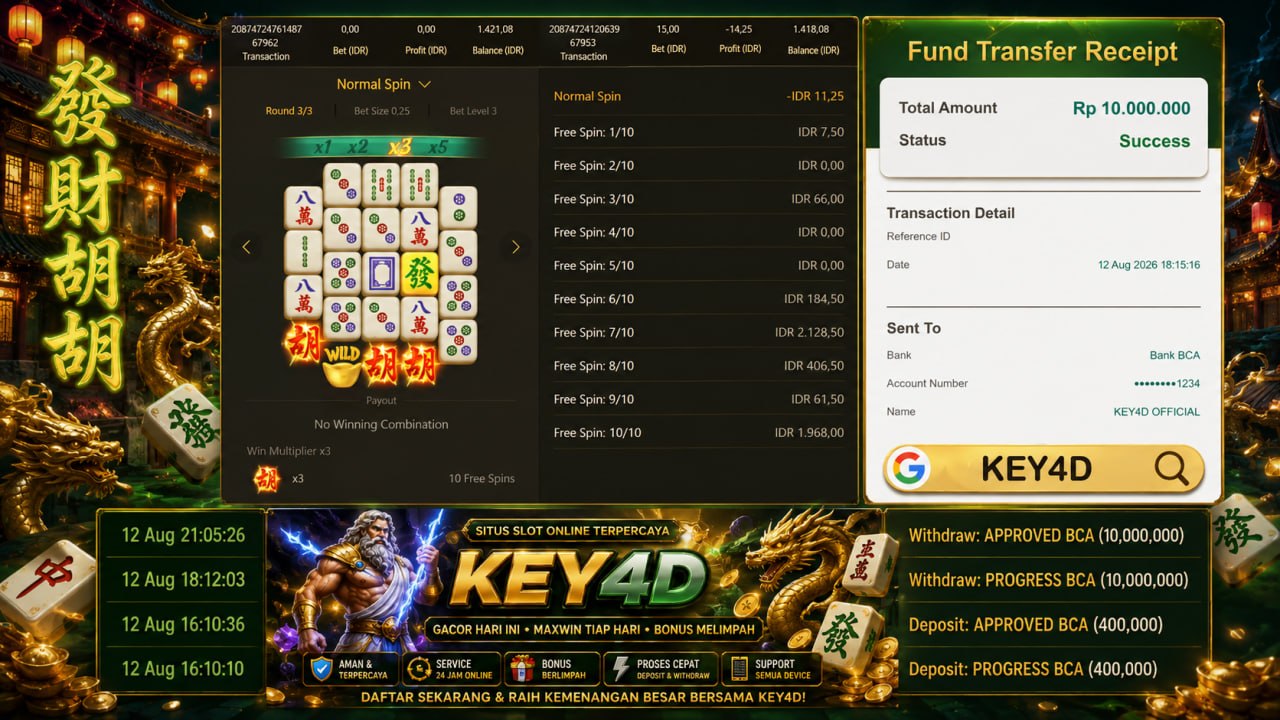 🔥 MAHJONG GACOR KEY4D 🔥
DEPOSIT : RP 400.000
WITHDRAW : RP 10.000.000
LINK DAFTA