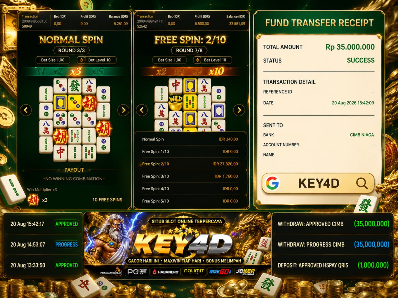 🔥 MAHJONG GACOR KEY4D 🔥
DEPOSIT : RP 1.000.000
WITHDRAW : RP 35.000.000
LINK DAF