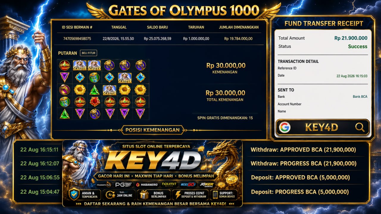 🔥 ZEUS GACOR KEY4D 🔥
DEPOSIT : RP 5.000.000
WITHDRAW : RP 21.900.000
LINK DAFTAR