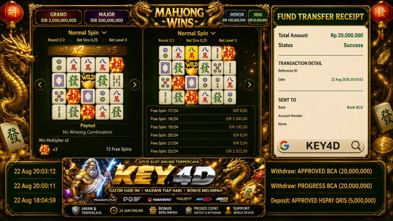 🔥 MAHJONG GACOR KEY4D 🔥
DEPOSIT : RP 5.000.000
WITHDRAW : RP 20.000.000
LINK DAF