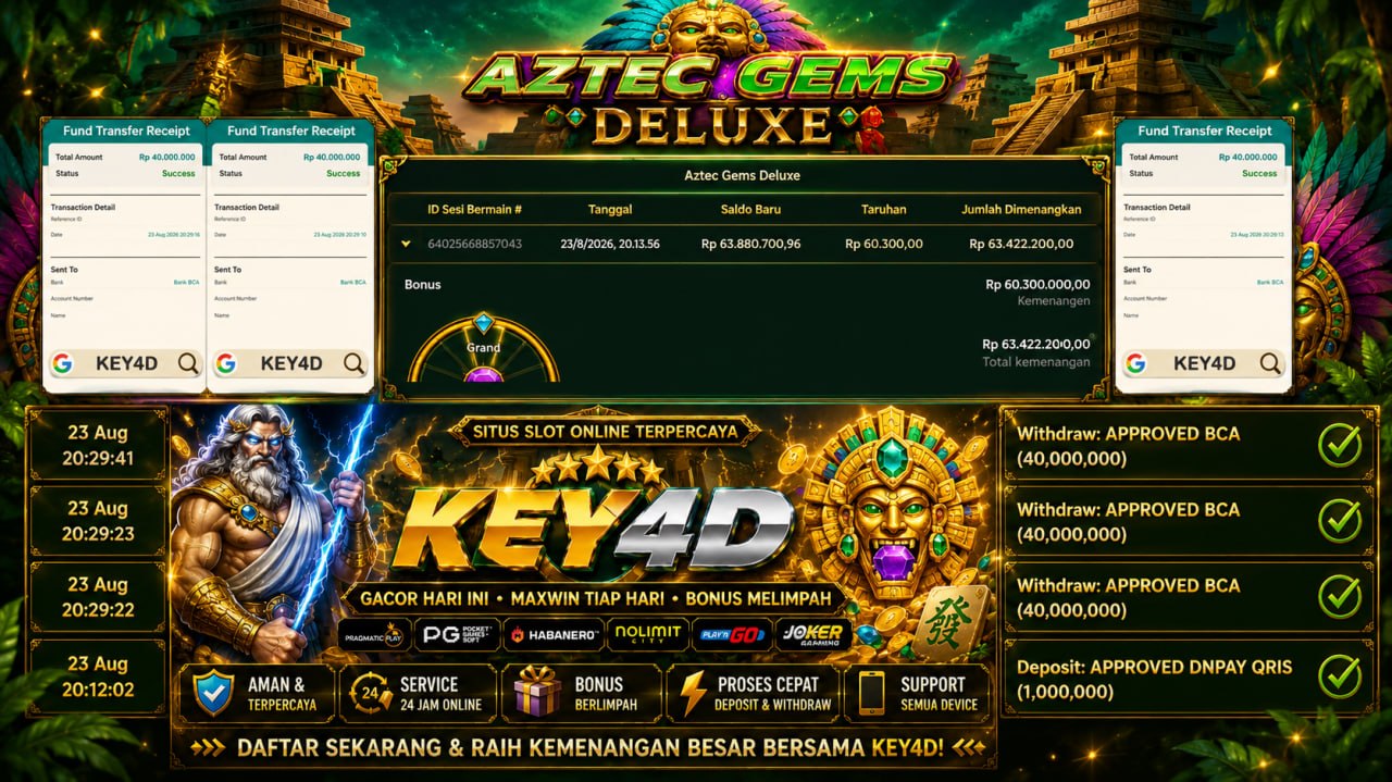 🔥 AZTEC GEMS DELUXE GACOR KEY4D 🔥
DEPOSIT : RP 1.000.000
WITHDRAW : RP 120.000.0
