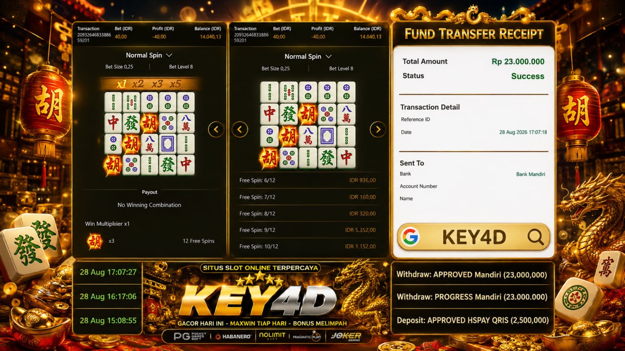 🔥 MAHJONG GACOR KEY4D 🔥
DEPOSIT : RP 2.500.000
WITHDRAW : RP 23.000.000
LINK DAF