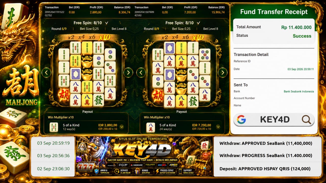 🔥 MAHJONG GACOR KEY4D 🔥
DEPOSIT : RP 124.000
WITHDRAW : RP 11.400.000
LINK DAFTA