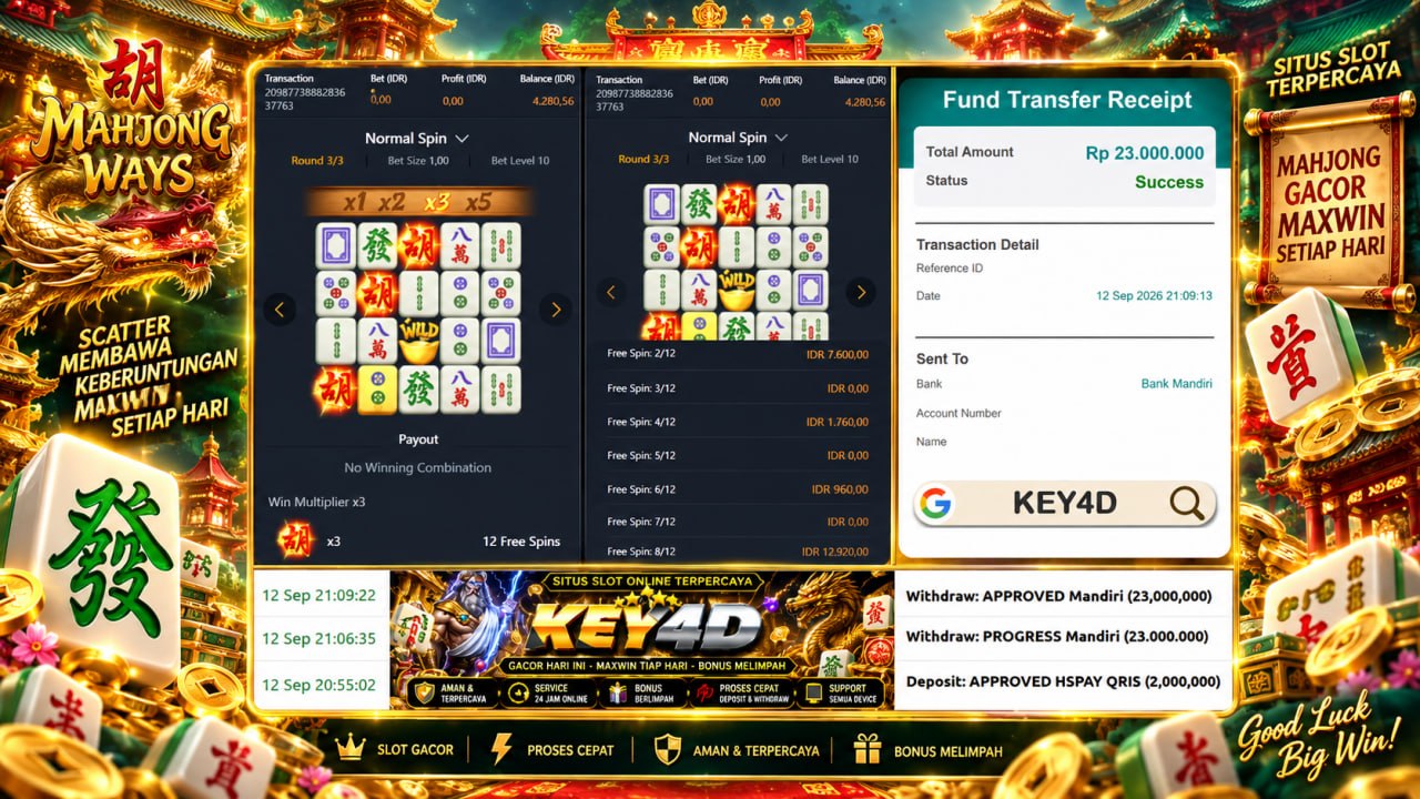 🔥 MAHJONG GACOR KEY4D 🔥
DEPOSIT : RP 2.000.000
WITHDRAW : RP 23.000.000
LINK DAF
