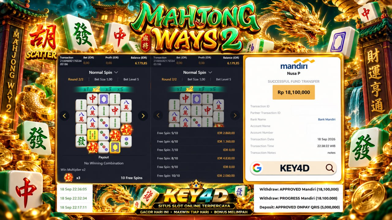 🔥 MAHJONG GACOR KEY4D 🔥
DEPOSIT : RP 5.000.000
WITHDRAW : RP 18.100.000
LINK DAF